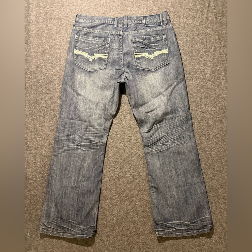 Helix Jeans Mens 36x30 (fit 38x31) blue Relaxed Boot cotton baggy embroidered